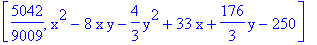 [5042/9009, x^2-8*x*y-4/3*y^2+33*x+176/3*y-250]